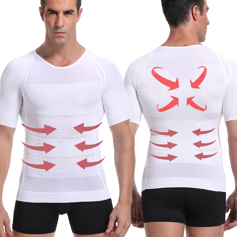 Men Body Toning T-Shirt Body Shaper Corrective Posture Shirt Slimming Belt Belly Abdomen Fat Burning Compression Corset