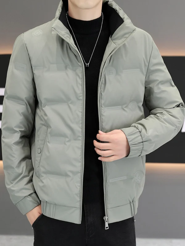 

Зимняя утепленная мужская пуховая куртка с воротником-стойкой, однотонная, повседневная, теплая верхняя одежда, белое пуховое пальто