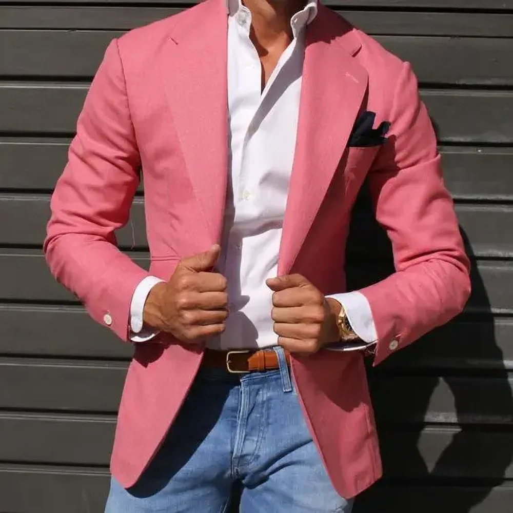 

2023 Latest Design Male Blazer Pink Notch Lapel Coat Fashion Casual Business Wedding Groom Tuxedo Custom Skinny Men Jacket