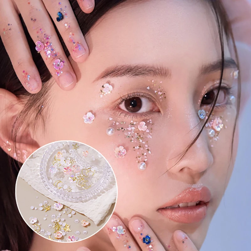 1Box Augen Gesicht Make-up Gesichts dekoration Patch Schmetterling Diamant Perle Kleber Strass Glitter Pailletten DIY Nail Art Dekoration