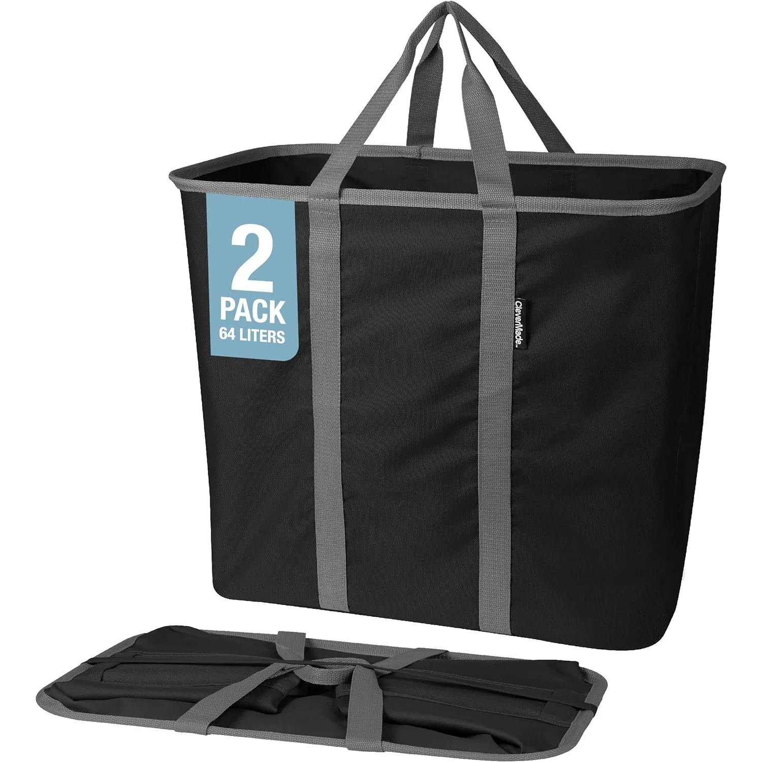 

CleverMade Collapsible Laundry Caddy Black/Charcoal 2PK - 64L (17 Gal) Large Foldable with Sturdy Pop-Up Wire Frame