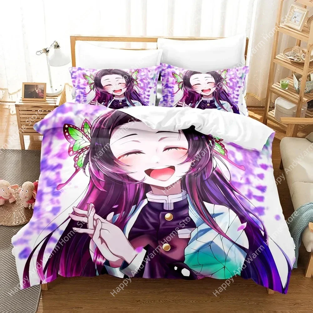 

3D Print Kochou Shinobu Bed Linen Anime Demon Slayer Printed Bed Set Duvet Cover Pillowcase Bedding Set Linen Sheet Quilt Cover