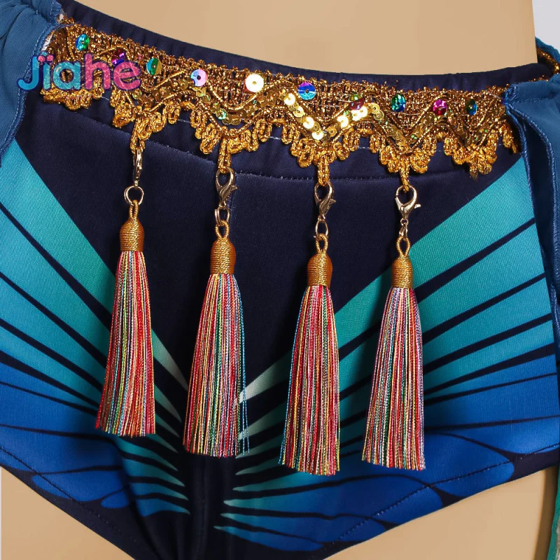 브리트니 스피어스 슬레이브 코스프레 의상 블루 무대 공연 댄스 드레스 섹시한 브라 반바지 스커트 여성 할로윈 카니발 의상