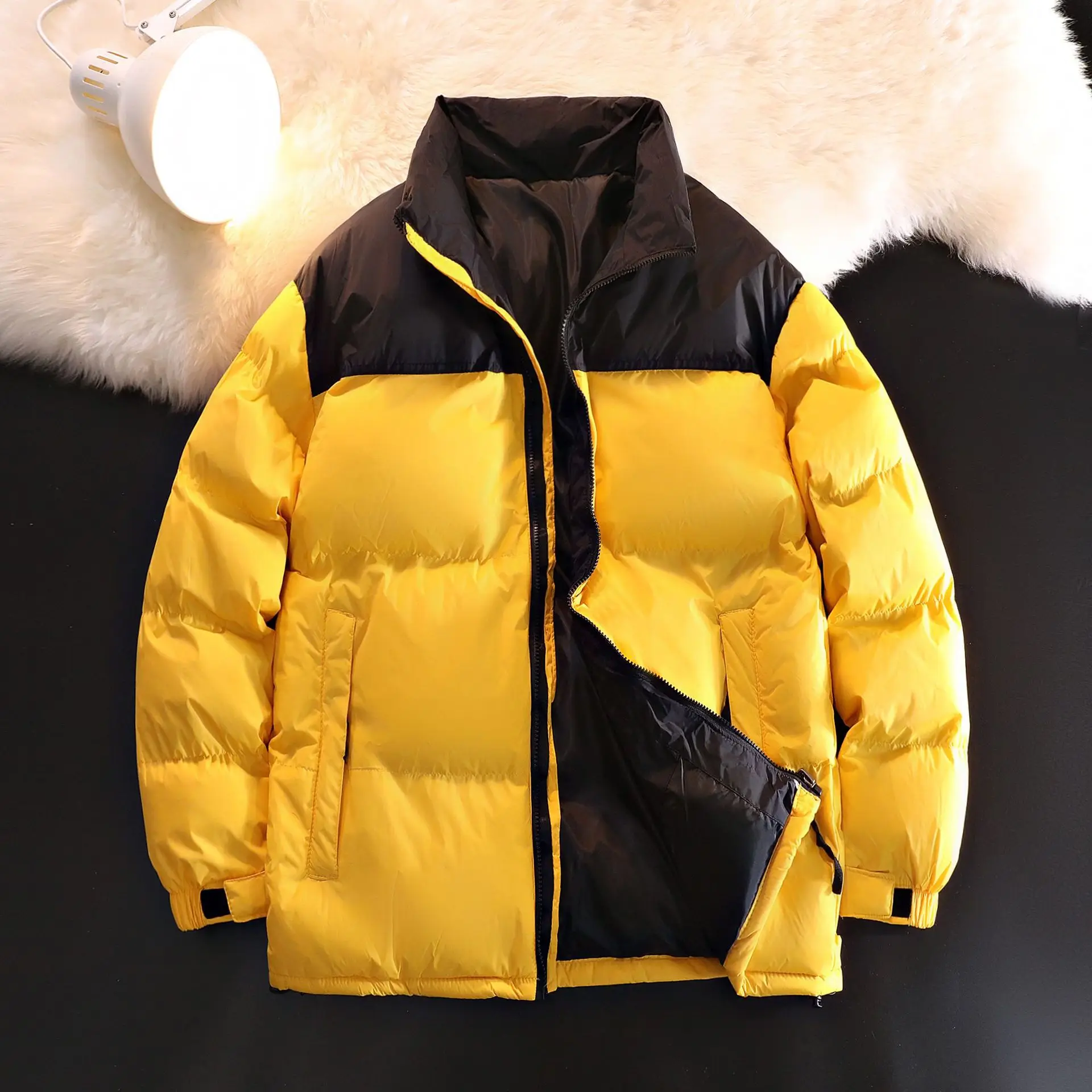 Men Winter Yellow Parkas Couple Patchwork Down Jacket Oversize Boys Loose Thick Warm Cotton Padded Coat Plus Size Outerwear 3xl