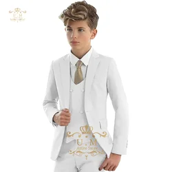 Boys' 3-piece suit (jacket+vest+pants) white notch lapel blazer for wedding pageboy uniform prom party birthday gift kids tuxedo