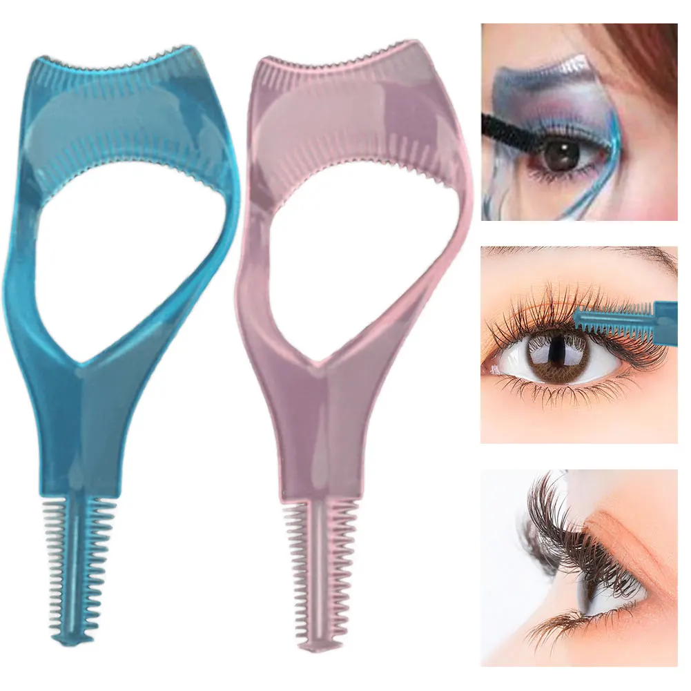 3-in-1 Eyelash Brush Curler Mascara Guard Plastic Upper Lower Eyelash Mascara Guard Reusable Eyelash Brush Tool for Makeup