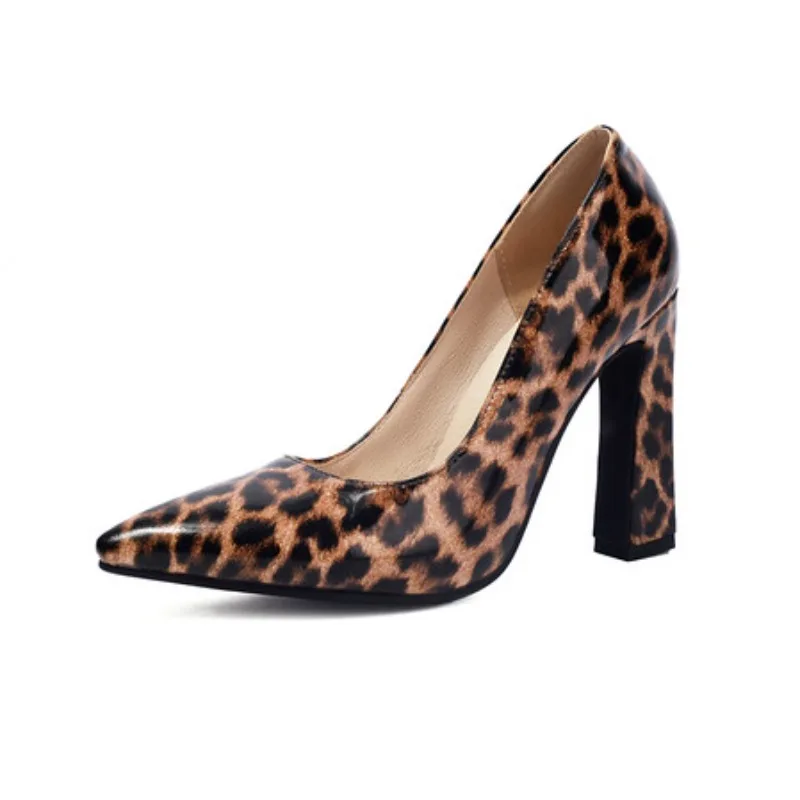 

Женские туфли-лодочки с леопардовым принтом на высоком каблуке, пикантные весенние туфли 2024, весенние туфли для стриптиза на блочном каблуке с острым носком, женские туфли для танцев, большие размеры 45