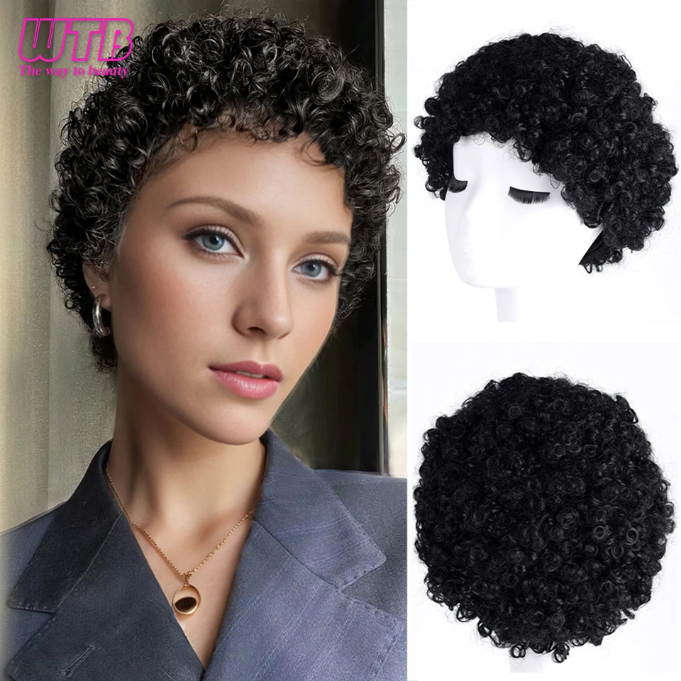 

WTB Short Afro Curly Bob Synthetic Hair Wigs For Women Natural Wigs Wear and Go Black Kinky Curly Wigs