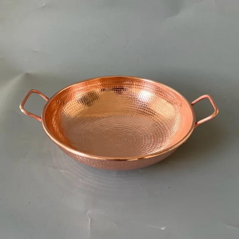 Hand-Forged Pure Copper Wok Pan with Dual Handles Thickened Stir-Fry/Hot Pot Cookware for Beef Stew Traditional Copper Pan