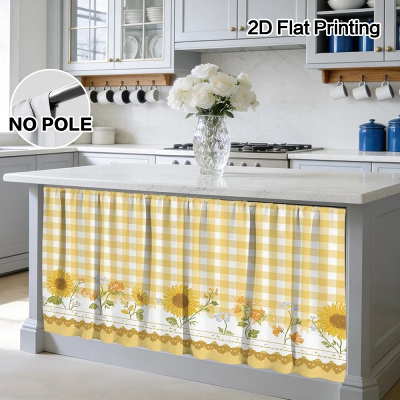 Cortinas VIKAMA con estampado a cuadros en amarillo girasol de verano, adecuadas para decoración de baño, sala de estar, cocina y armario.