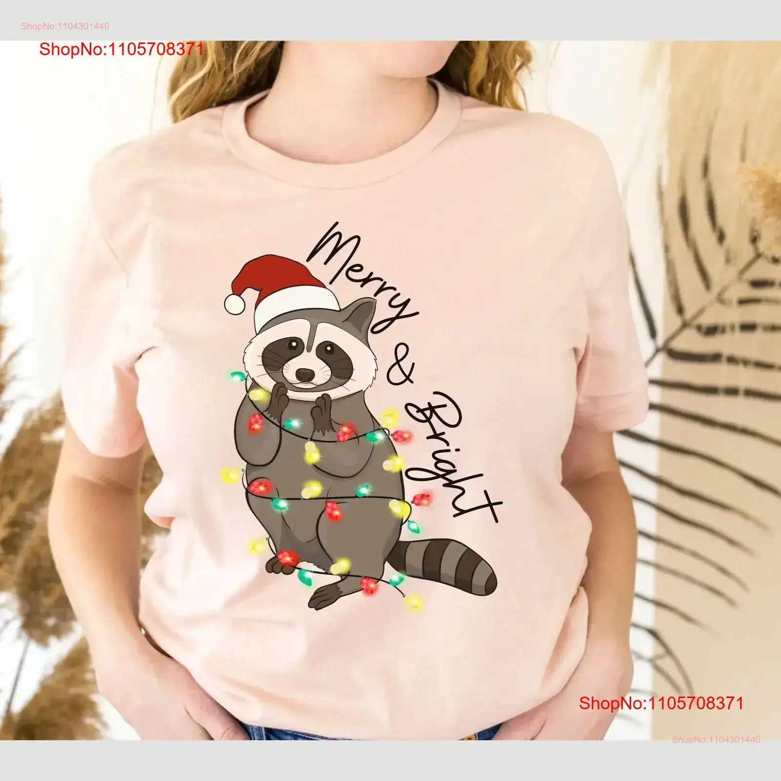 Merry Bright Raccoon christmas lights Trashcore racoon shirt street cat xmas light animal tee holiday apparel Nature lover