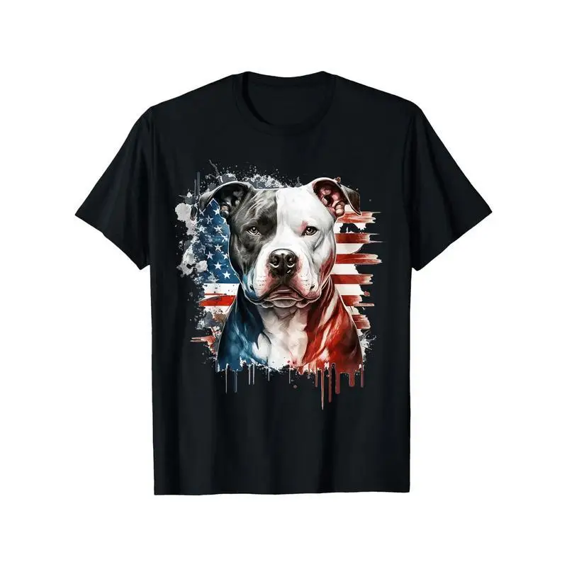 

Unisex Pitbull T-Shirt USA Flag Dog Lover Patriotic Graphic Tee American Pitbull Print Pet Owner Casual Top Gift