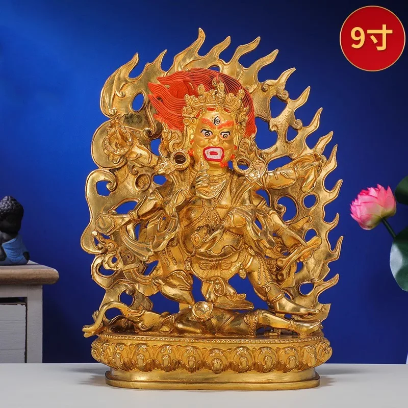 Copper Tibetan Nepalese Six-Armed Mahakala Buddha Statue, Gilt Buddha Statue, Mahakala God of Wealth, Guardian Ornament9Inch