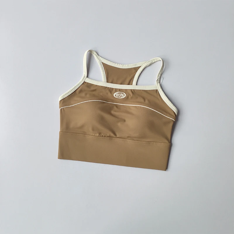 Contrasting Color Integrated Fixed Cup Yoga Underwear Gathering Shock-proof Slimming Sports Vest Running Pilates Training Bra image 5