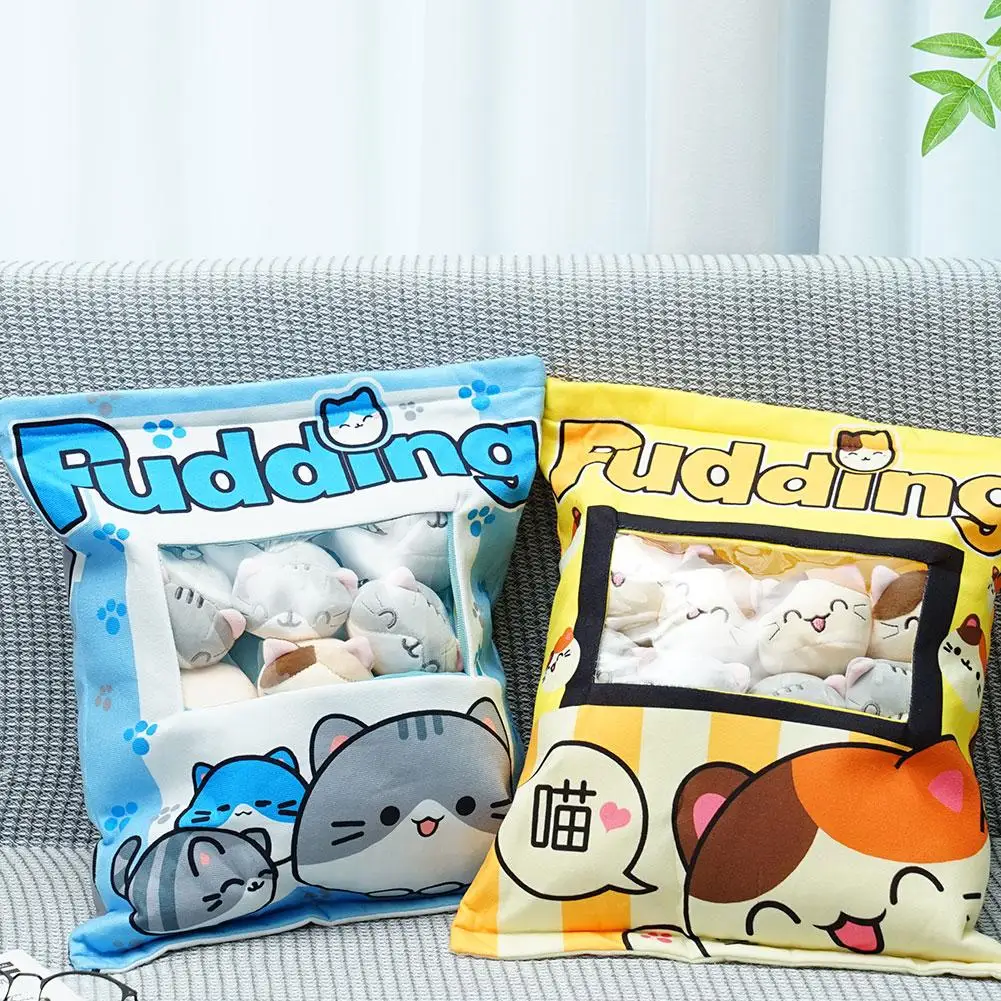 Cute Cat Snack Pillow Pudding Decorative, Stuffed With Mini Animal Cat Dolls Pudding Plush Toy Kawaii Plush Pillow Gifts