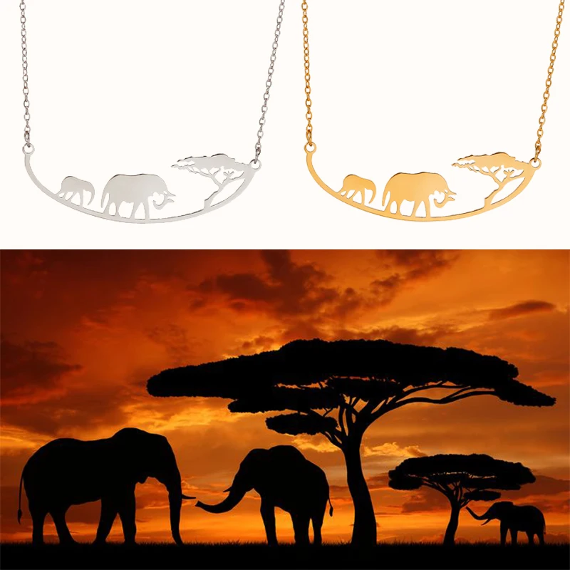 Unift Wildlife Safari Elephant Giraffe Necklace Stainless Steel Women Chain Africa Necklace Migrating Animal Jewelry Trendy 2024