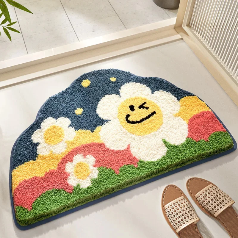 Flower Shaped Cute Bathroom Mats Carpets Microfiber Tufted Mat Cute Luxury Fluffy Thick Rugs High Low Plush Irregular Carpets