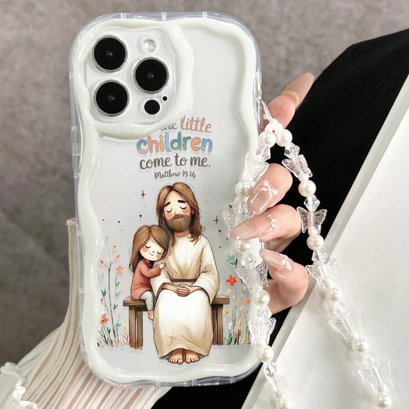 Girl God Pattern Clear Wavy-edge Phone Case For iPhone 17 Pro 16 15 14 Plus 13 12 11 Pro Max 16E 17E With Bead String Soft Cover view 6