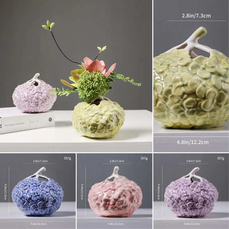 1pcs Embossed Ceramic Vase Hydrangea Round Vase Creative Floral Arrangement Holder Home Office Tabletop Decorative Ornament