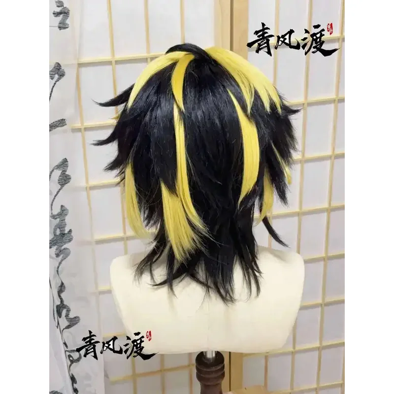 DY20Hanemiya Kazutora شعر مستعار على غرار طوكيو المنتقمون تأثيري قصير أسود ذهبي مقاومة للحرارة الاصطناعية مخصصة الشعر هالوين G