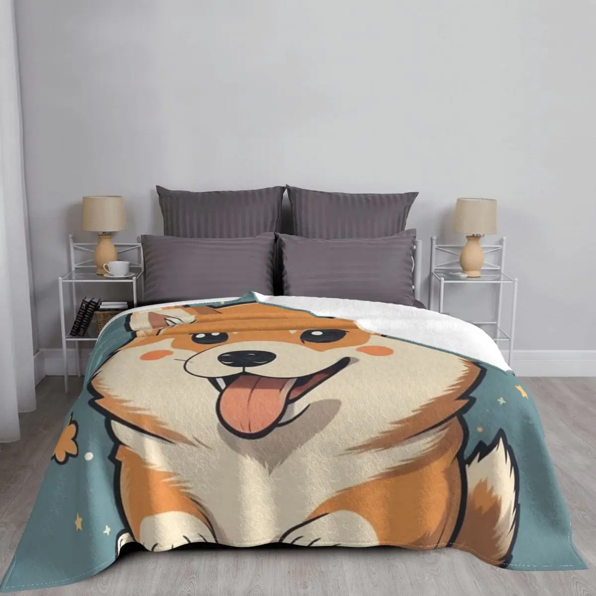 Kawaii Shiba inu Soft Plush Blanket,Flannel Blanket Throw Blanket For Living Room Bedroom Bed Sofa Picnic Plaid Banket