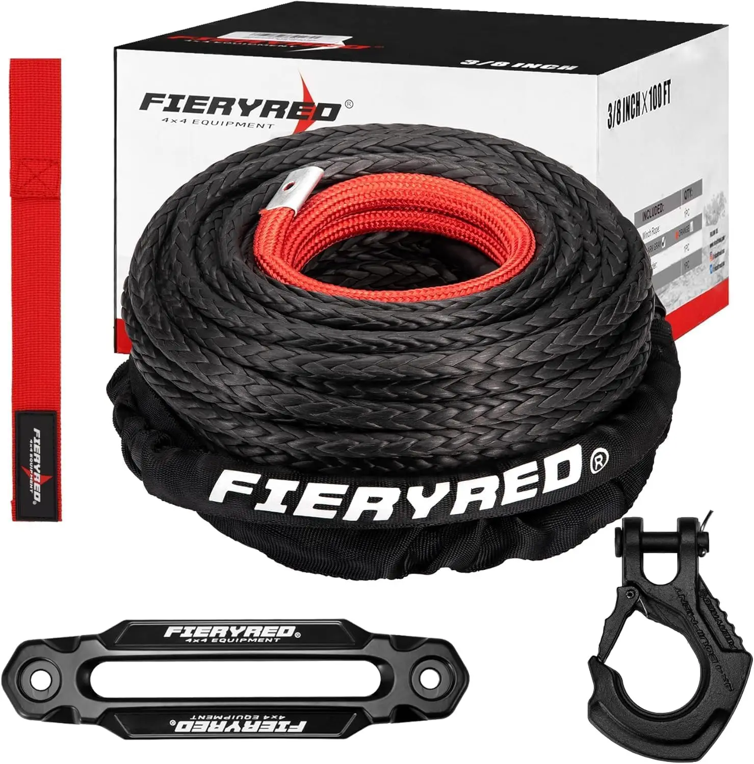 

Synthetic Winch Rope 3/8" x 100ft 23809lbs with Hook & Fairlead for Off-Road Vehicles