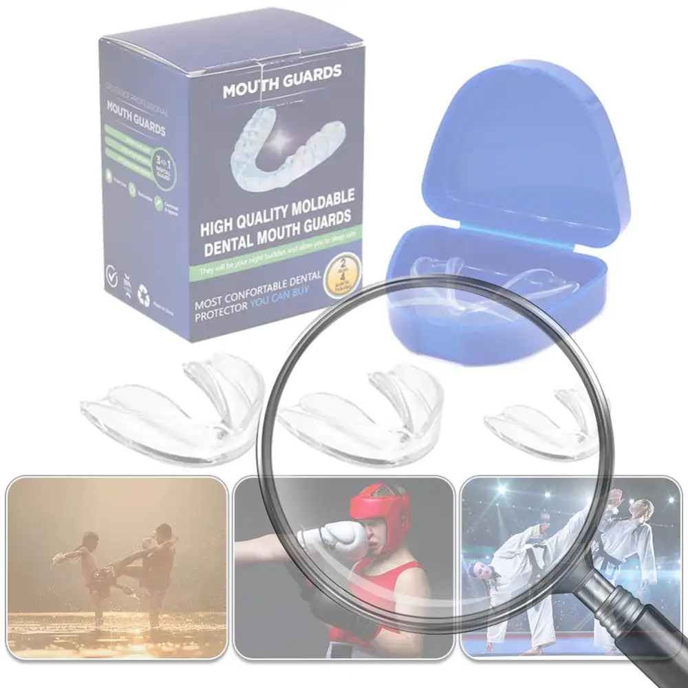 

4 шт. спортивных капп с футляром для хранения, защита от скрежетания зубами, каппы из ЭВА для взрослых и детей, предотвращают бруксизм