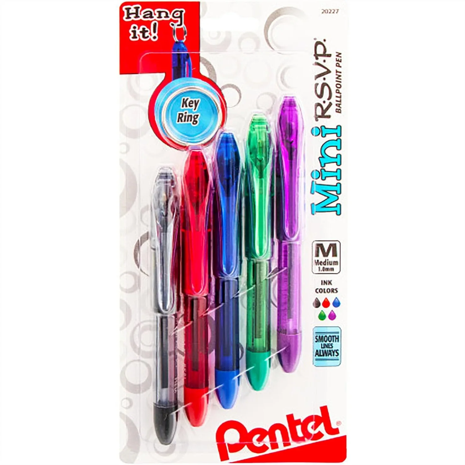 

Pentel Mini R.S.V.P. Ballpoint Pen Medium Point 5 Pack Assorted Ink Colors with Soft Grip and Cap Eyelet