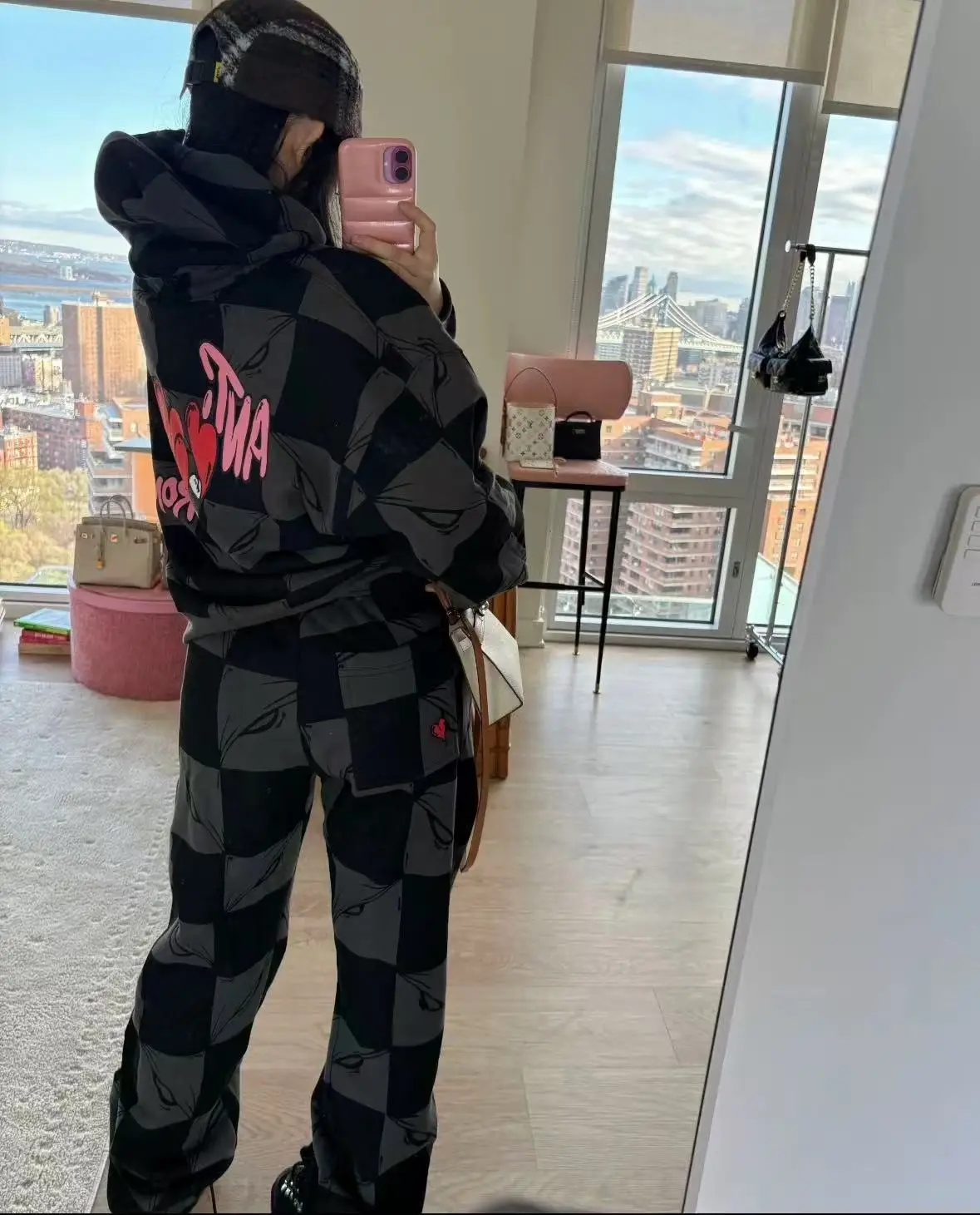 Checkerboard Cotton Hoodies Women Love Printed Sweatshirts for Men Loose Pullover Hoody Fashion Men Long Sleeves Clothes Unisex