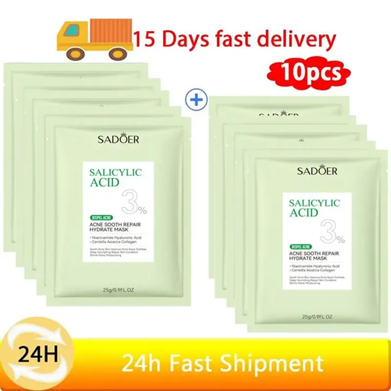 

10PCS Face Care Facial Mask Acne Removing Soothing Repairing Hydrating Salicylic Acid Facial Mask