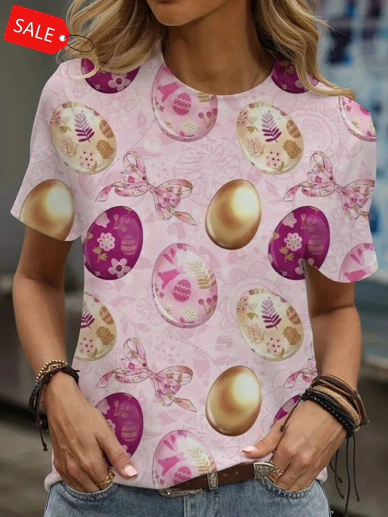 T-Shirts de noël pour femmes, imprimé Floral de dessin animé en 3D, mode d'été, col rond, manches courtes, vêtements féminins, Streetwear Y2K