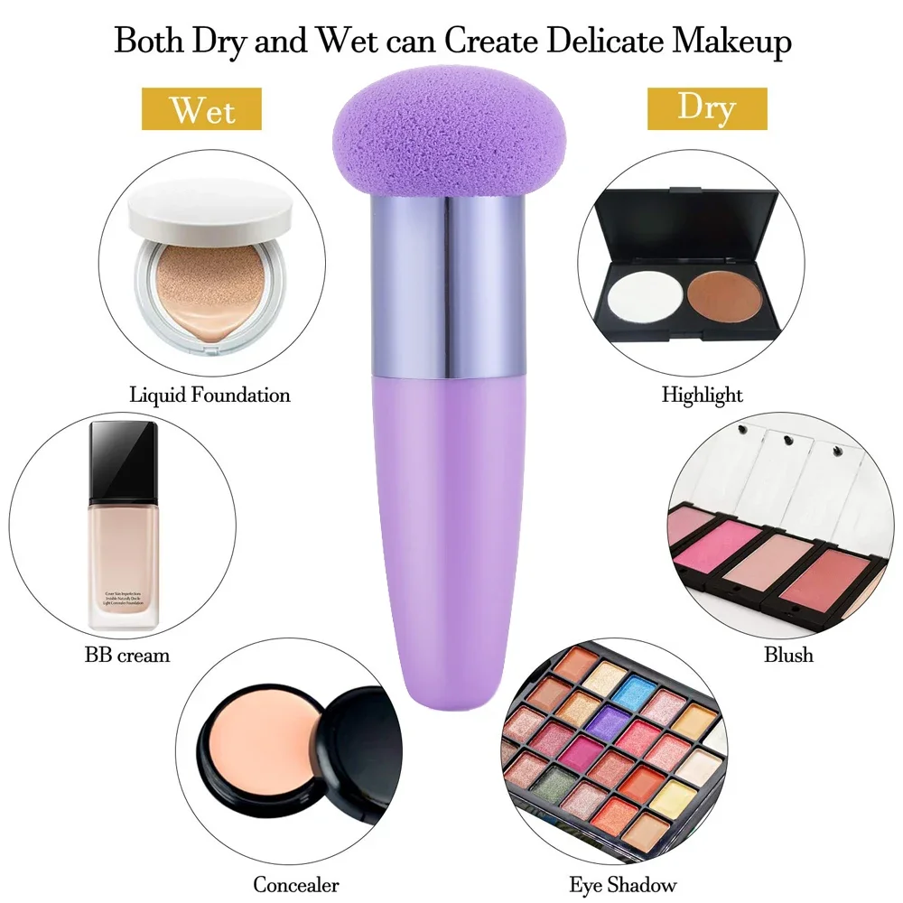 Sdotter 3 uds mujeres base en polvo cosmético Puff cabeza de seta cara corrector licuadora brochas de maquillaje con mango suave belleza