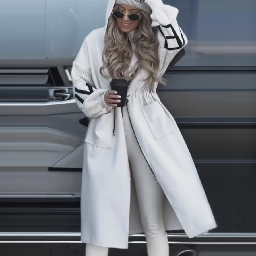 

2025 Autumn and Winter New Fashion Women's Clothing Casual Hooded Long Splicing Jacket Europe and America