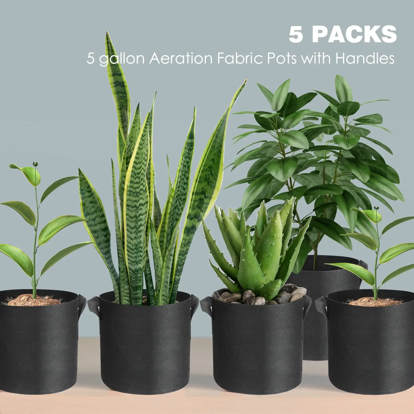 5-Pack 5 Gallon Grow Pots,Heavy Duty Thickened Nonwoven Plant Fabric Pots with Handles for Gardening