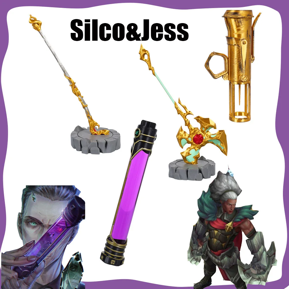 3D Printed Victor Staff Cosplay Jess Hammer Silco Light Bottle Disguise Syringe Prop Game Arcane Halloween Carnival Decoration