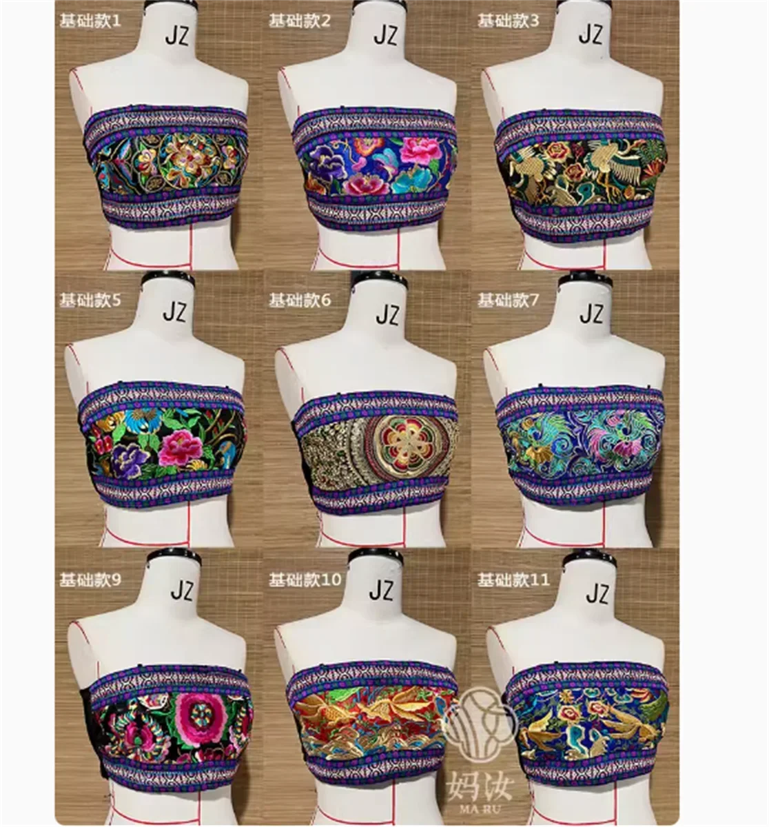 Strapless female Miao embroidery versatile bellyband, ethnic minority style suspender, chest wrapped top basic style