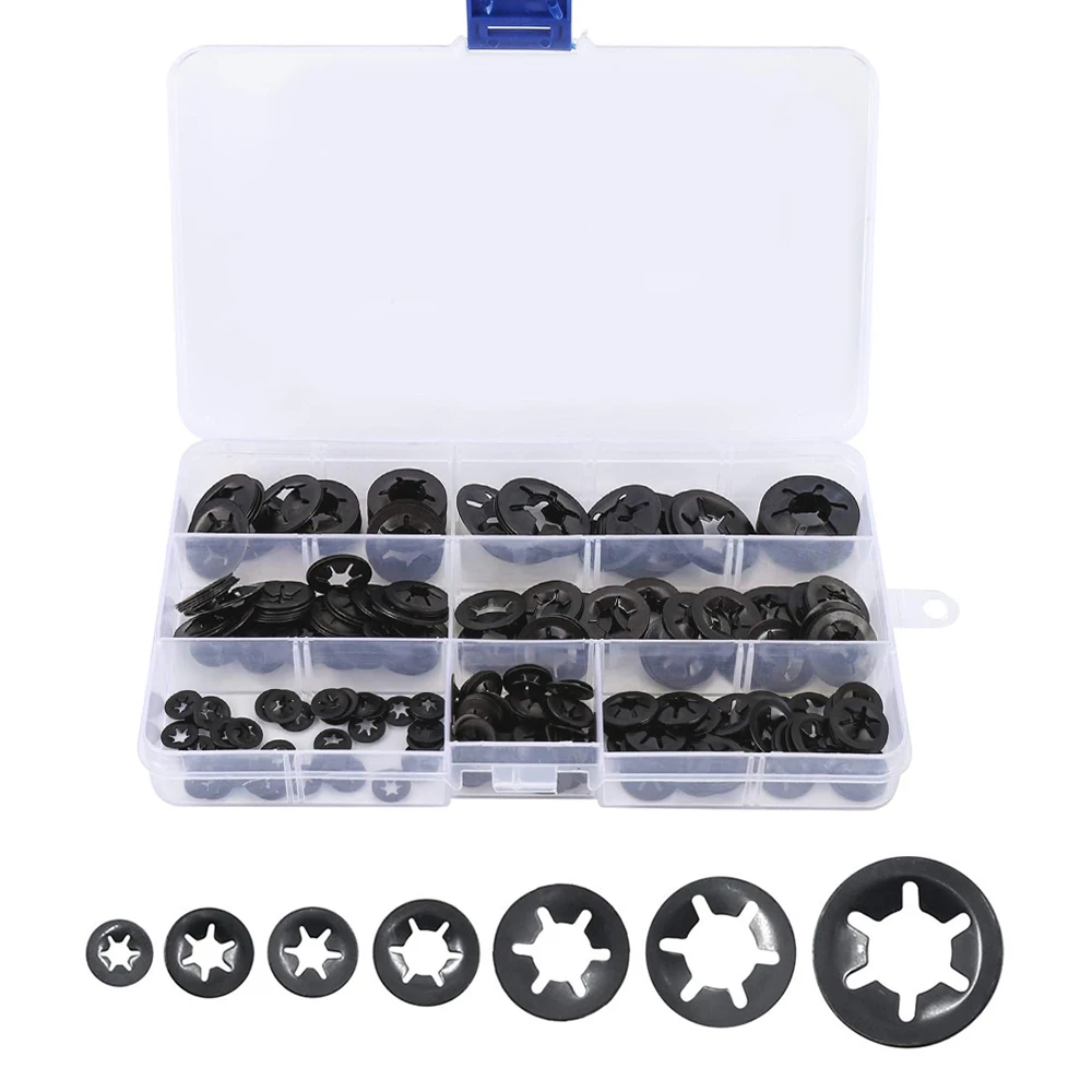 290/365/460 PCS Internal Tooth Starlock Washers 7 Size Push On Locking Washers Speed Clips Fasteners Assortment Kit ￠2-12