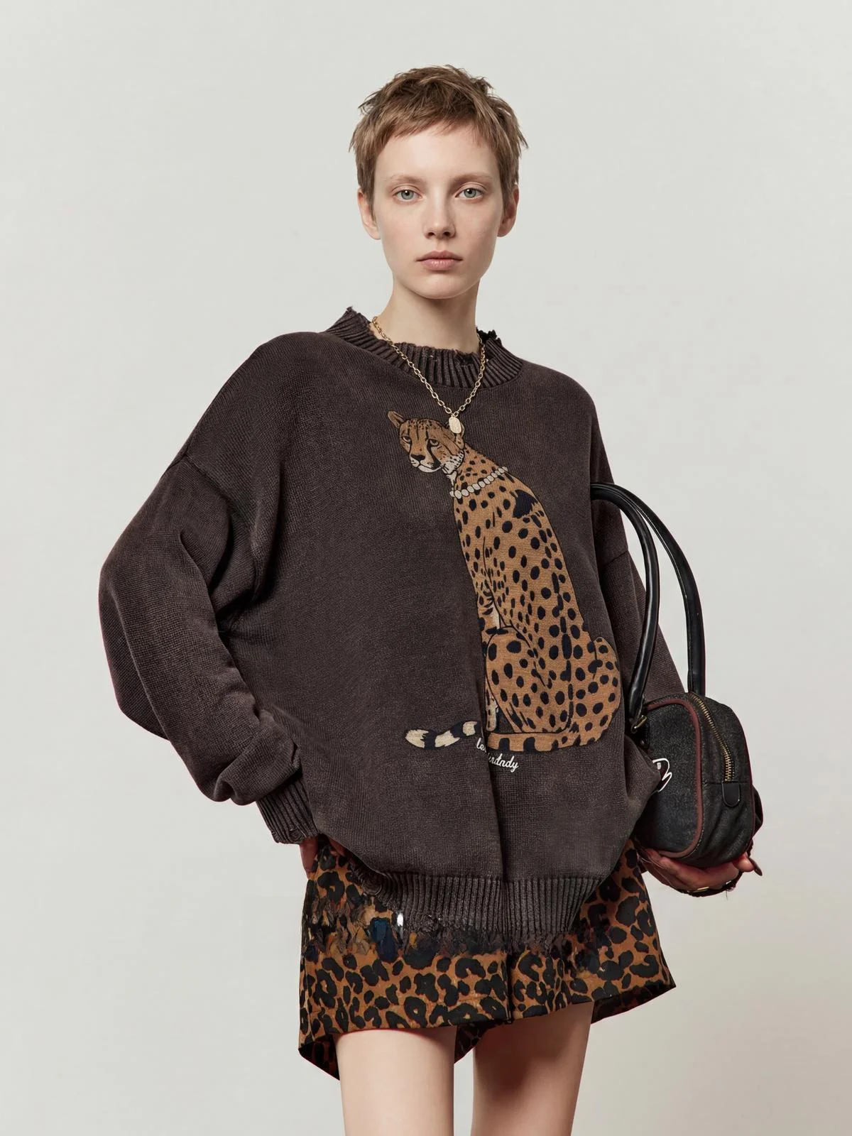 

Свободный свитер с леопардовым принтом Bla, женский, весенний, новый, удобный, вязаный топ от Zhou Li Wu