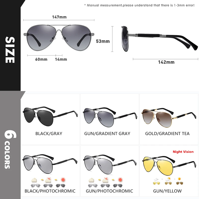 2022 New Trend Quality Titanium Alloy Photochromic Men Sunglasses Polarized Sun glasses Women Pilot Male Eyewear Oculos de sol