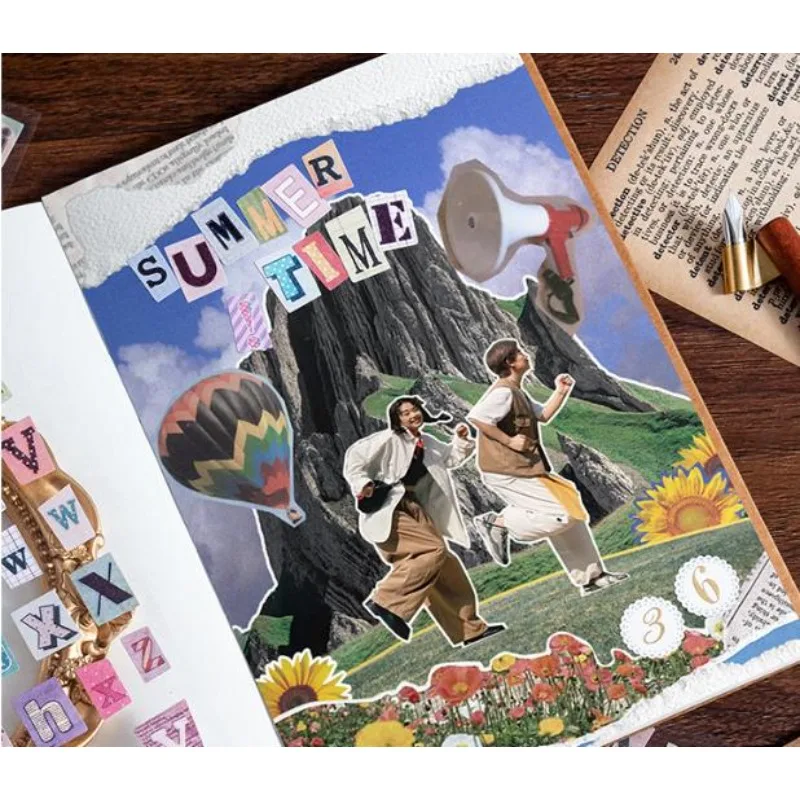 6개 세트 빈티지 스타일 문자 및 숫자 스티커 - 창의적인 DIY 저널 장식 예술적 레트로 콜라주 스티커