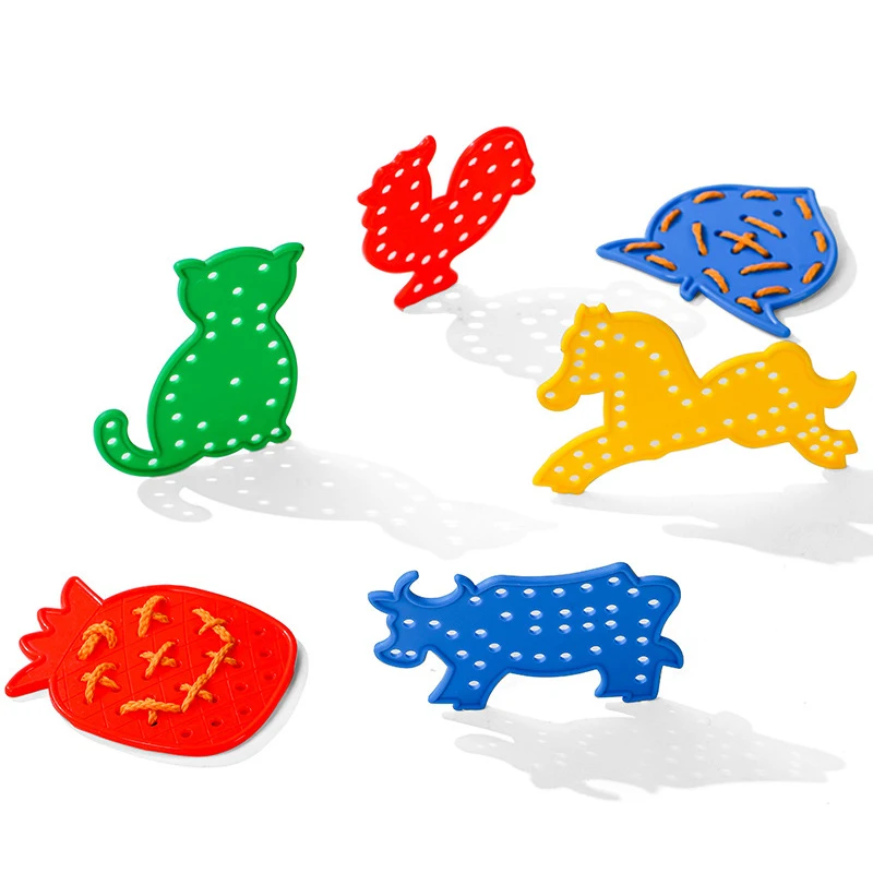 4pcs Montessori Preschool Lacing Boards Cute Animal Construction Puzzle Educational Toy Shape Color Sorter Pegboard Learning Toy