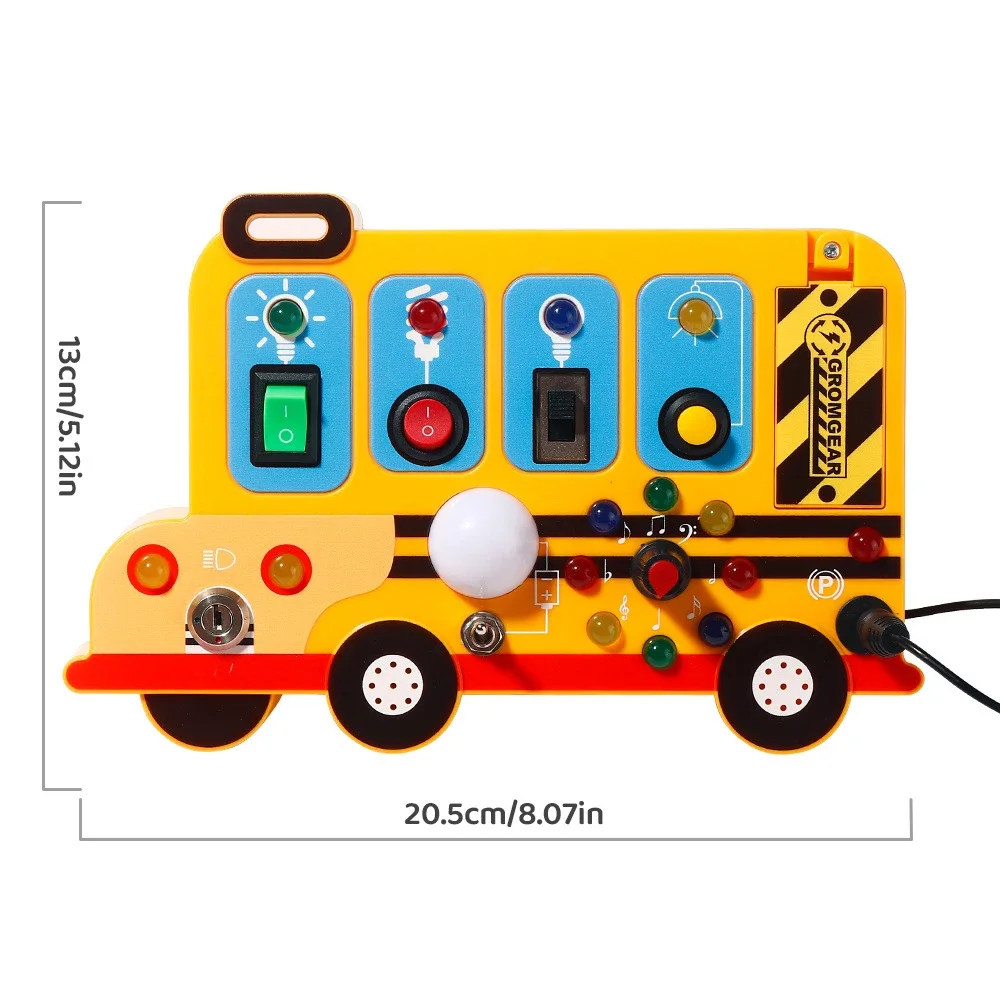 Intelligent Early Education Children's School Bus Busy Board Multi-Functional Led Bus Busy Car Power Button Toys for Boys Kids
