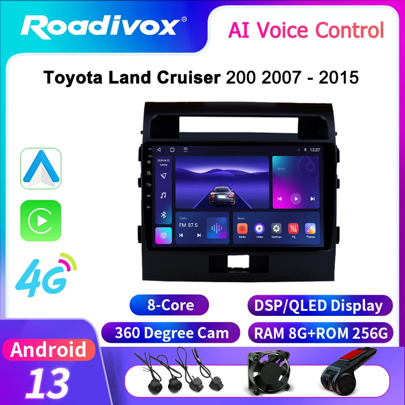 

Автомагнитола roadivox на Android для Toyota Land Cruiser 200, 2007, 2015, GPS-навигация, видео, мультимедийный плеер, магнитофон для carplay