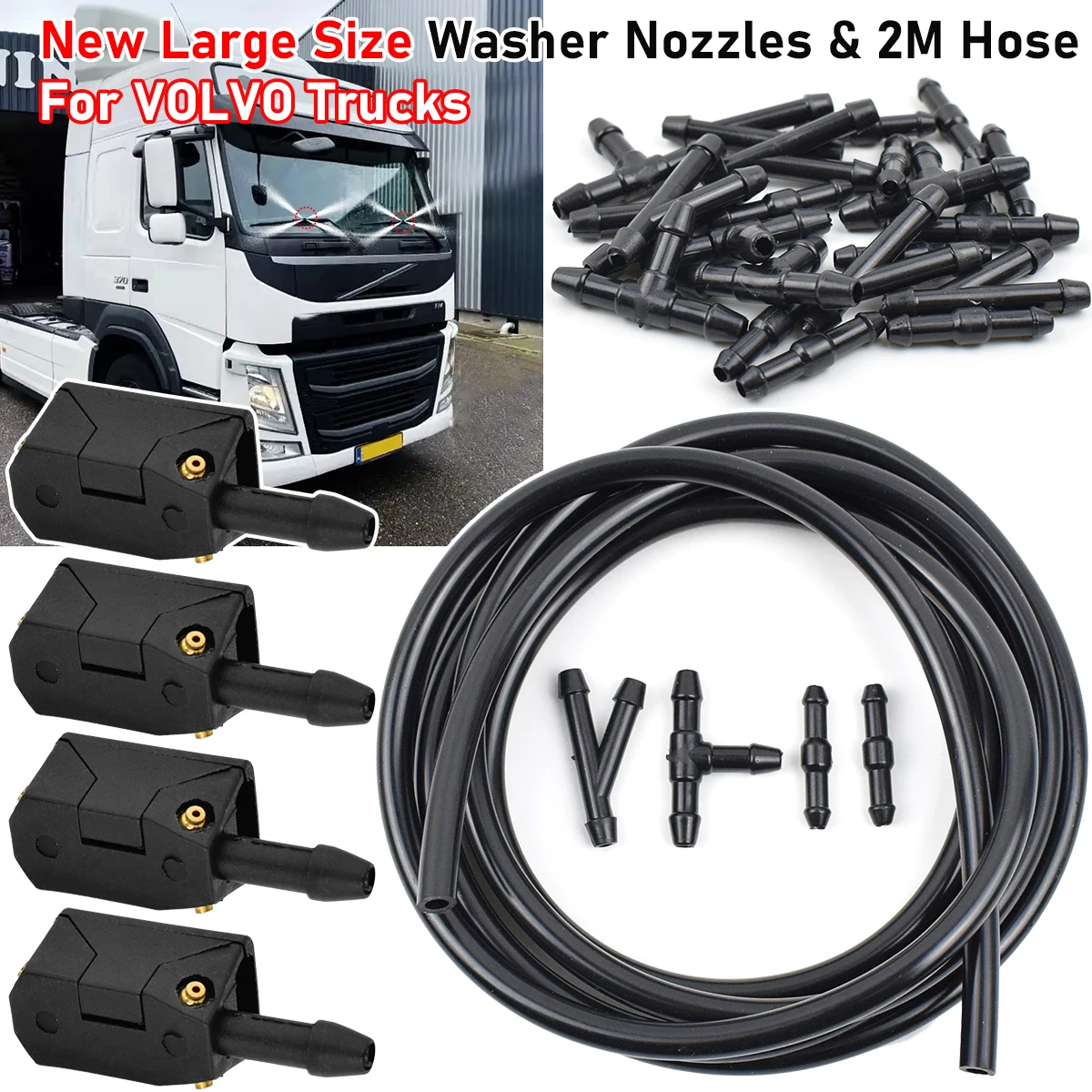 Car Windshield Wiper Blade Washer Water Spray Jet 4 Way Nozzles Hose For Volvo Truck FMX VHD VNL VNM VNR VNX VM FL FE FM FH FH16