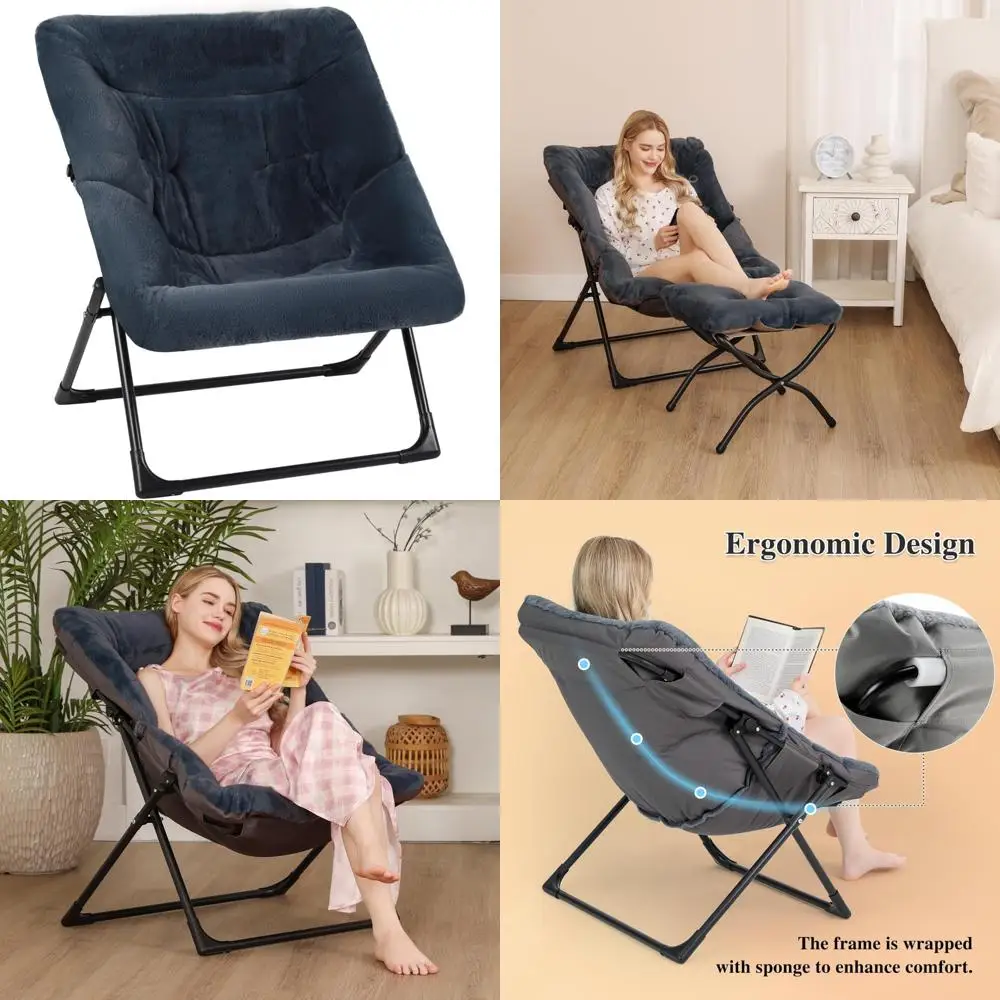 

Adult Oversized Soft Faux Fur Saucer Chair for Bedroom, Dorm, and Living Room Reading Comfort