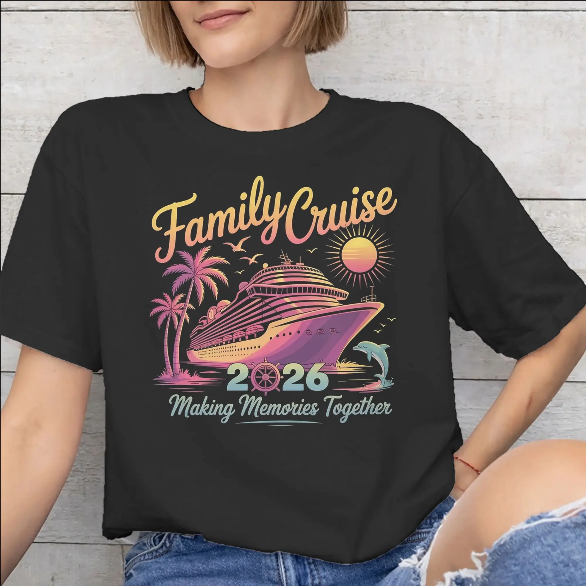 Men Women Graphic Printing Family Cruise 2026   Tee T Shirt 100% Cotton Making Memories Together T-shirts Clothes