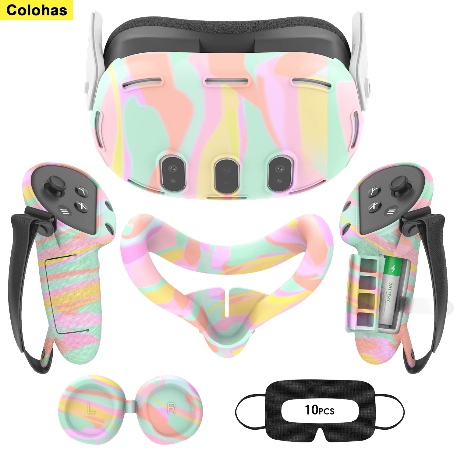 Silicone Cover Set for Oculus/Meta Quest 3 Accessories VR Headset Controller Grip Protector Cover Lens Cap Face Case Eye Mask