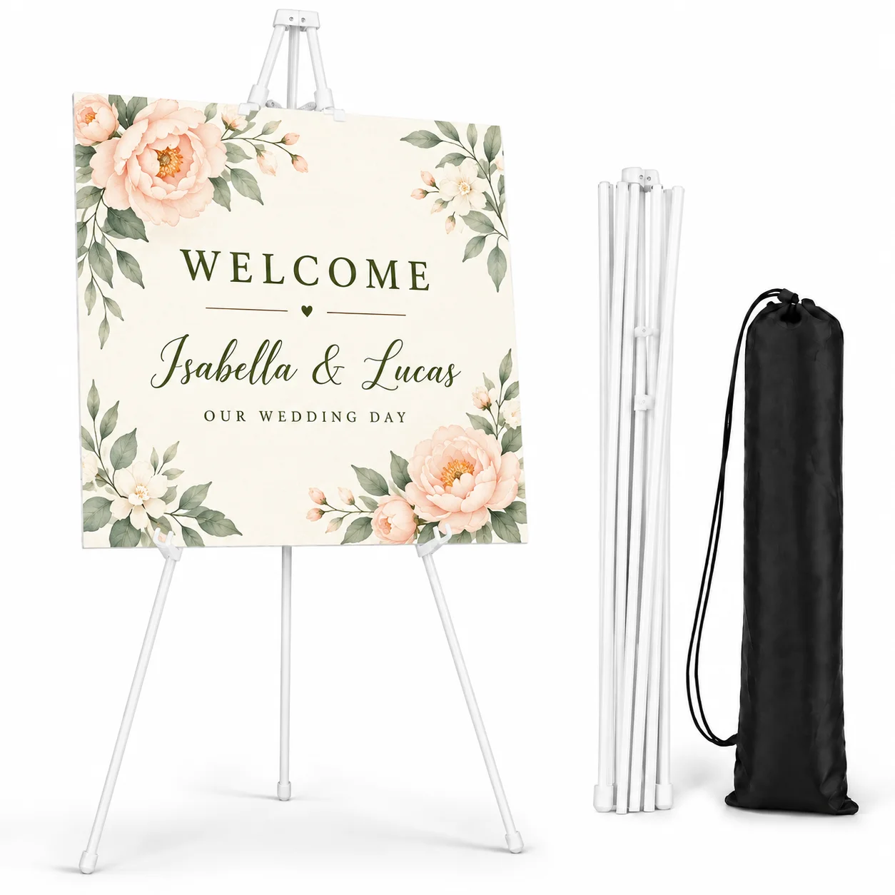 Portable Wedding Sign Easel Stand,Black Foldable Metal Tripod Display Holder With Carry Bag,Floor Standing Poster And Welcome Board Support For Wedding Ceremony,Reception,Engagement Party,Bridal Shower,Seating Chart And Event Entrance Decor