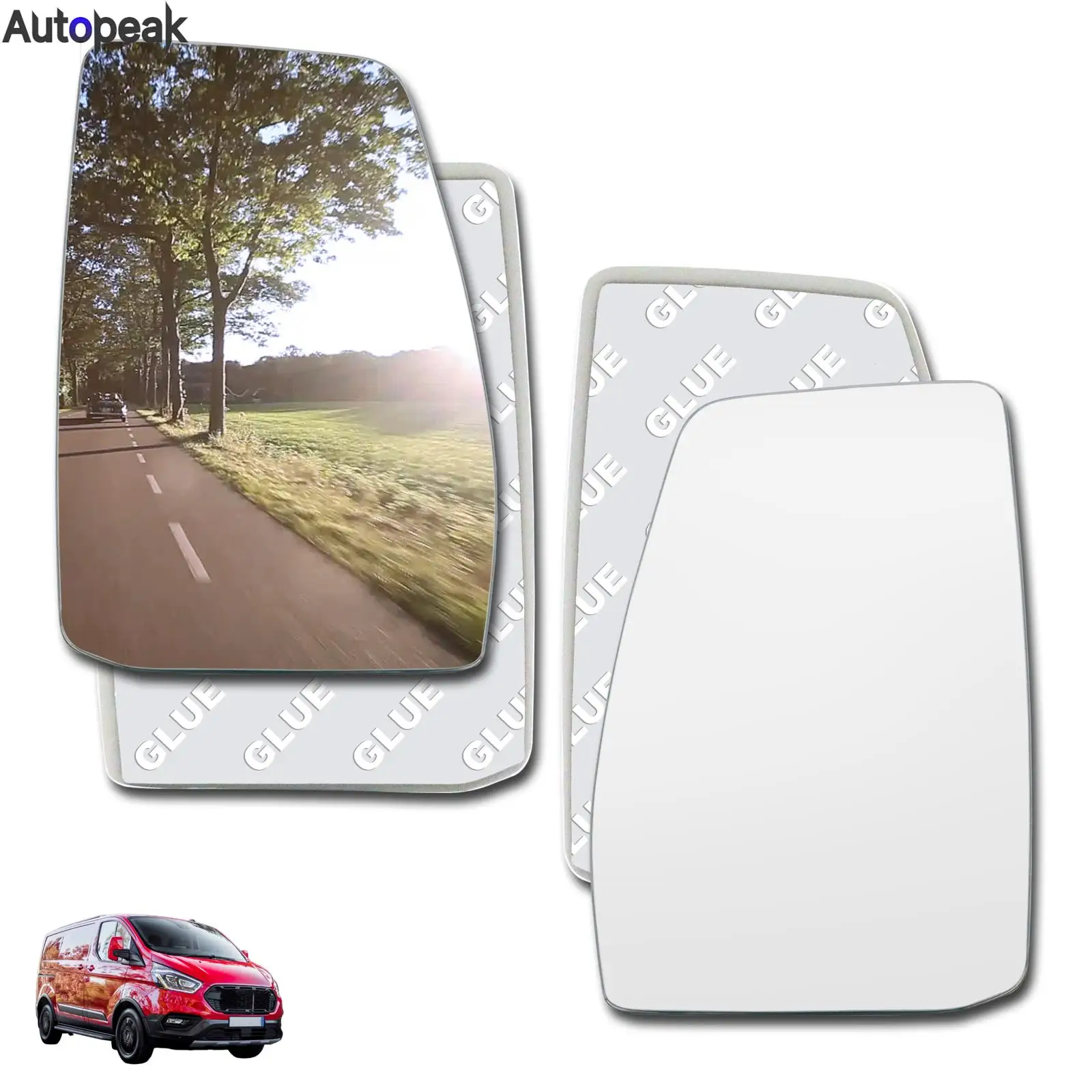 For Ford Transit Tourneo Custom 2012 - 2022 Left Right Convex Wing Mirror Glass Wide Angle Stick On Without Back Plate Rearview