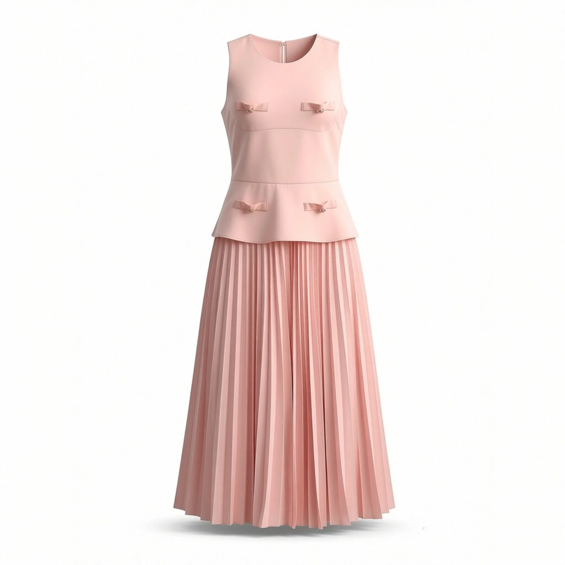 

Withered Elegant Round Neck Sleeveless Pleated Patchwork Dress With European And American Style Elegant Party Dresses